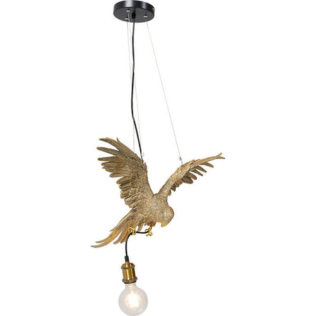 Papegøjedesign hængelys i form af en flyvende papegøje, kreativ belysningsløsning til indirekte lys.