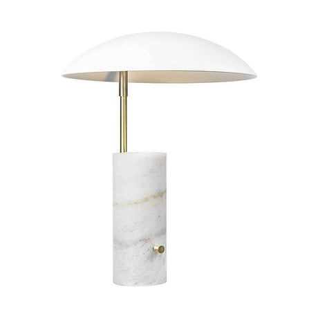Mademoiselles marble table lamp with an oval white shade and marble base for indirect lighting.