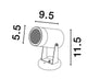 Destry Außenwandleuchte Schwarz IP54 technische Zeichnung mit Maßen 9,5 cm, 5,5 cm, 11,5 cm.