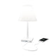 Rotaliana Dina+ Akku LED-Tischleuchte in Weiß mit Ladestation, ideal zum Laden von Smartphones.