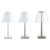 Rotaliana Akku LED-Tischlampe Dina+ in Silberfarben, modern und elegant, verfügbar in mehreren Designs.