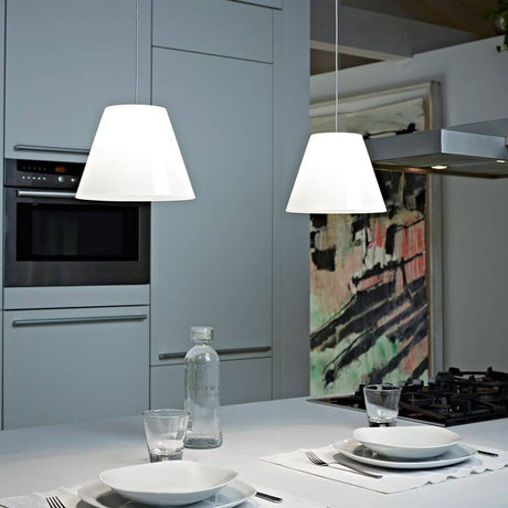Rotaliana Dina LED pendant light Ø 20 cm White in modern kitchen design with elegant color contrasts.