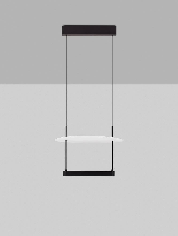 Diona LED Pendelleuchte Ø 40cm Schwarz, Weiß in modernem Design mit schwarzem Rahmen und weißem Schirm.