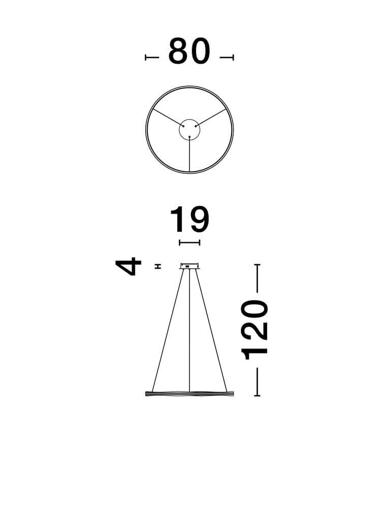 Dobi LED Pendelleuchte 2700, 5000K Schwarz, Gold technische Zeichnung mit Abmessungen.
