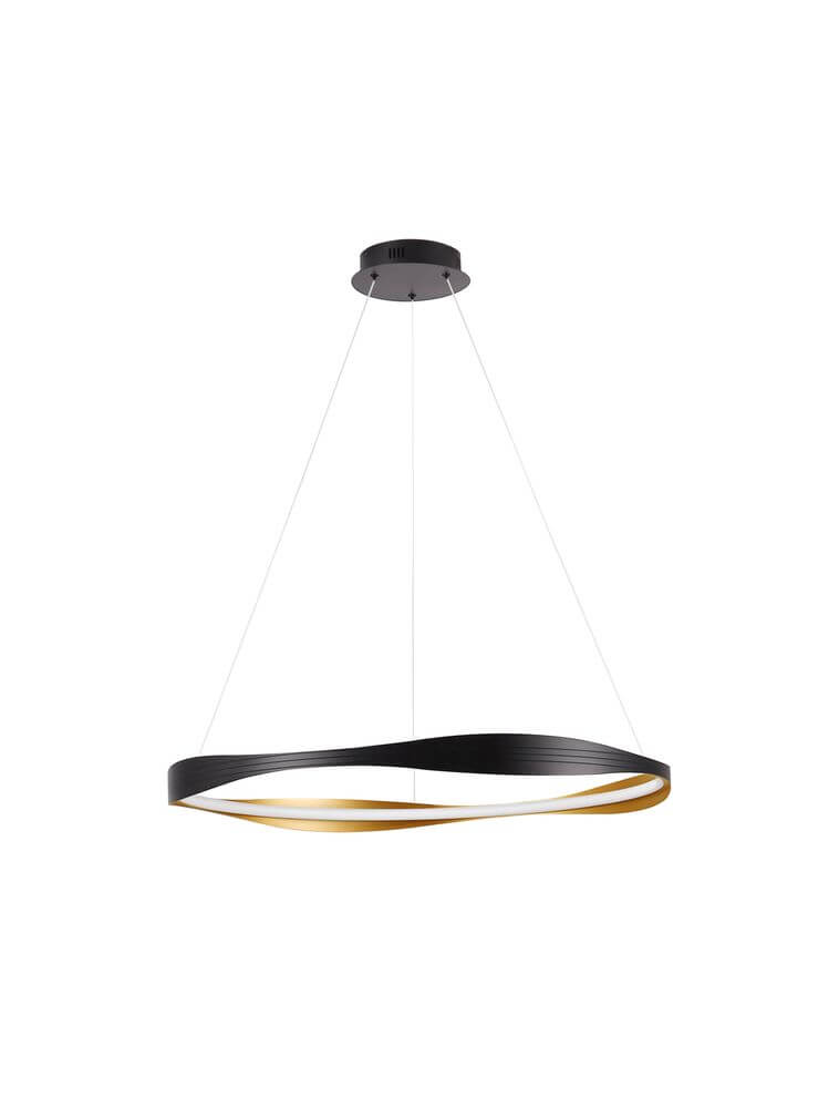 Dobi LED Pendelleuchte 2700, 5000K Schwarz, Gold im modernen Design mit elegantem, gewelltem Leuchtenkörper.