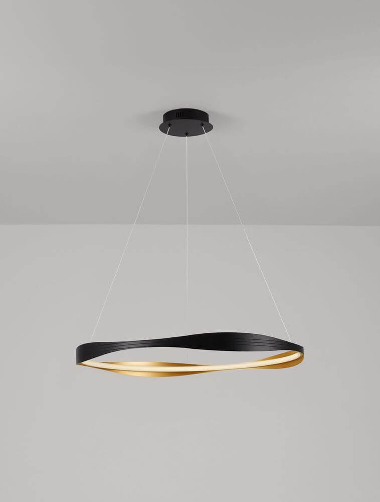 Dobi LED Pendelleuchte 2700, 5000K Schwarz, Gold schwebend an der Decke im modernen Design.