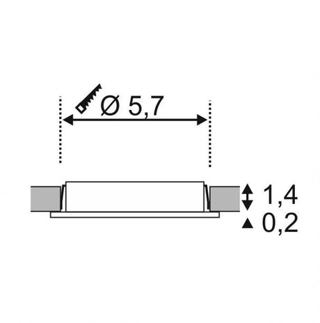 Technical dimensions illustration for the Downlight DL 126 LED round brushed metal 2.8W warm white 12V.