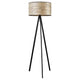 Dreibeinstehlampe Atticus 150cm Silberbirke in eleganter Stativform mit runder Holzlampe.
