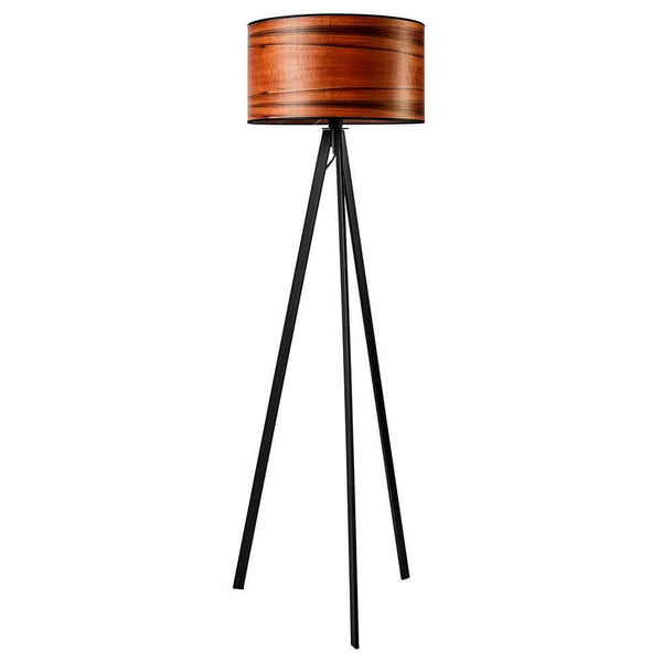 Tripod floor lamp Atticus 150cm Tineo with an elegant round shade made of real wood veneer.