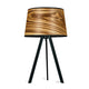 Dreibeintischlampe Attica mit konischem Holzschirm und schwarzen Beinen, ideal für harmonische Lichtinseln.