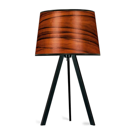 Dreibeintischleuchte Attica 60cm Tineo mit einem konischen Schirm aus Echtholzfurnier auf einem stabilen Dreibein.