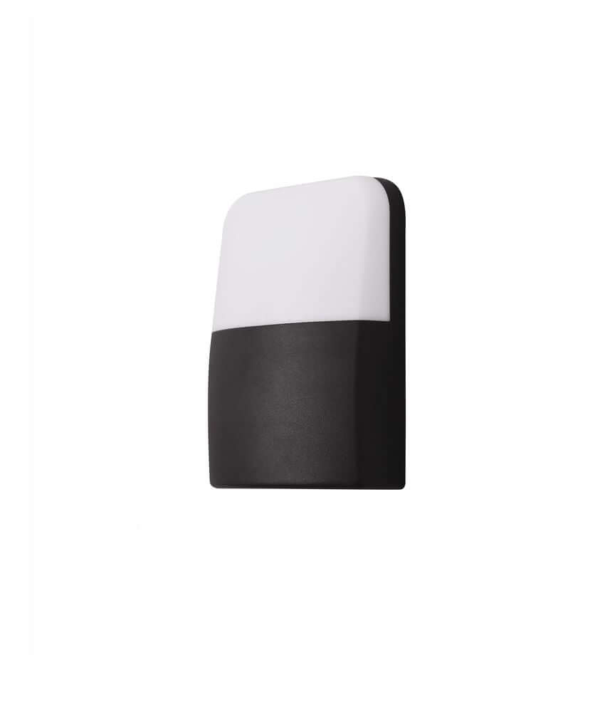 Droplet LED Außenwandleuchte in schwarz mit minimalistischem Design, weißem Schirm und warmweißem Licht.