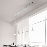 Dunk LED Pendelleuchte 136cm Dimmbar & längenjustierbar Alu-Gebürstet in modernem Raum, ideal für Essbereiche.