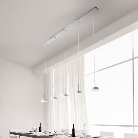 Dunk LED pendant light 136 cm Dimmable & length-adjustable Brushed aluminum in a modern room, ideal for dining areas.