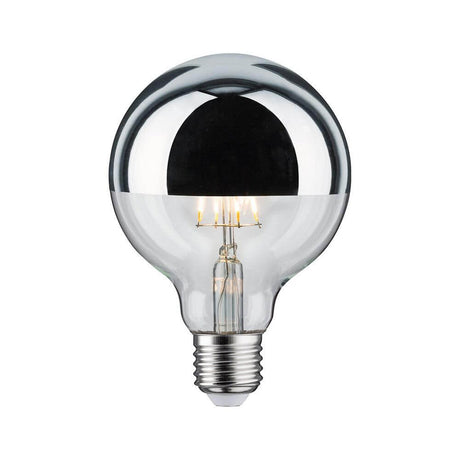 E27 4,8W LED Globe 2700K Kopfspiegel Silber - elegante Globenlampe mit warmem Licht.