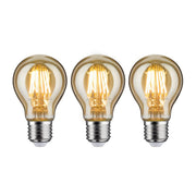 E27 6,5W 3er Leuchtmittel LED Gold 2500K Paulmann Vintage Edition mit warmweißem Licht und goldfarbener Optik