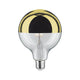 E27 6,5W LED Globe Kopfspiegel 2700K Dimmbar Gold - Globenlampe mit goldener Oberseite und klarer Glaskugel.