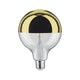 E27 6,5W LED Globe Kopfspiegel 2700K Dimmbar Gold mit goldener Oberseite und klarem Glas.