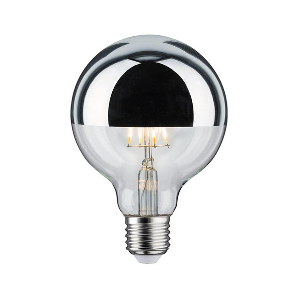 E27 6,5W LED Globe Kopfspiegel Dimmbar 2700K Silber, silbernes Globe-Leuchtmittel mit Kopfspiegel