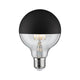 E27 6,5W LED Globe Kopfspiegel 2700K Schwarz-Matt Dimmbar - elegante Globenlampe mit schwarzem Oberteil.