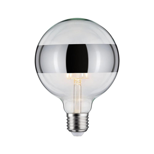 E27 6,5W LED Globe Ringspiegel Dimmbar 2700K Silber, Paulmann Globe 125 Leuchtmittel mit silberner Ringverspiegelung