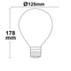 E27 LED Globe Ø12,5cm Dimmbar 4W extra Warmweiß 2200K mit Abmessungen  Ø125mm und Höhe 178mm.