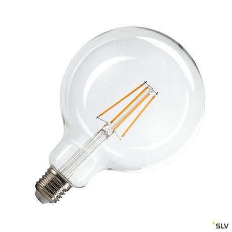 E27 LED Transparent 7,5W 2700K Cri90 320° pære i G125 form med gennemsigtigt hus.