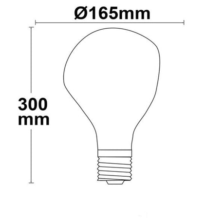 E27 LED Tropfen Ø16,5cm Dimmbar 4W extra Warmweiß 2200K Skizze mit Maße Ø165mm und 300mm Höhe