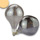 E27 LED Tropfen Smoky Ø16,5cm dimmbar 4W 2200K in zwei transparenten Glühbirnen.