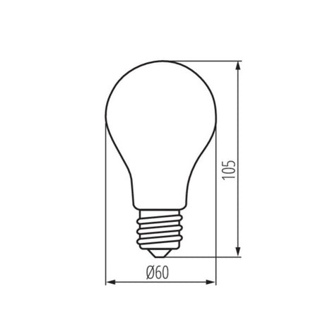 E27 LED Warmweiß 2700K 810lm 7W technische Zeichnung einer LED-Glühbirne, Maße und Design.