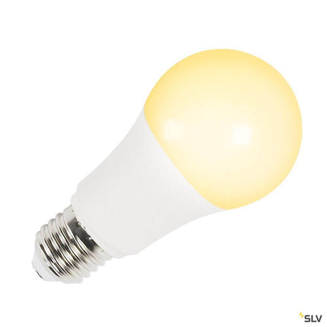 E27 RGBW Smart LED Hvid, Milky 9W Cri90 230° vist med gult lys.