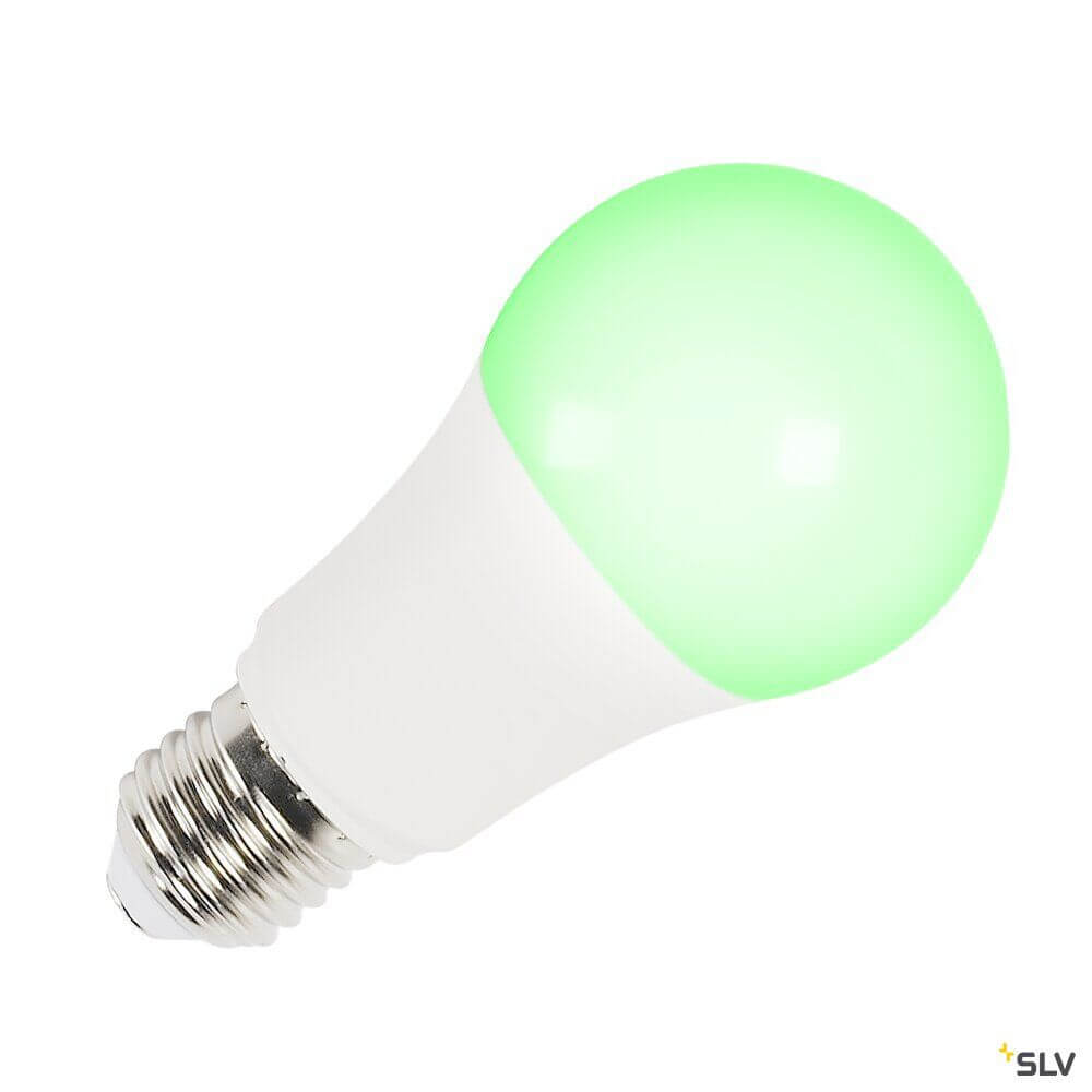 E27 RGBW Smart LED Weiß, Milchig 9W Cri90 230° mit grünem Licht, dimmbar und 800 Lumen.