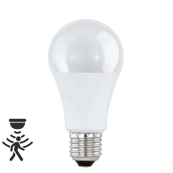 E27 Sensor LED Blanc chaud 2700K 830lm 9W, avec détecteur de mouvement, en finition entièrement transparente
