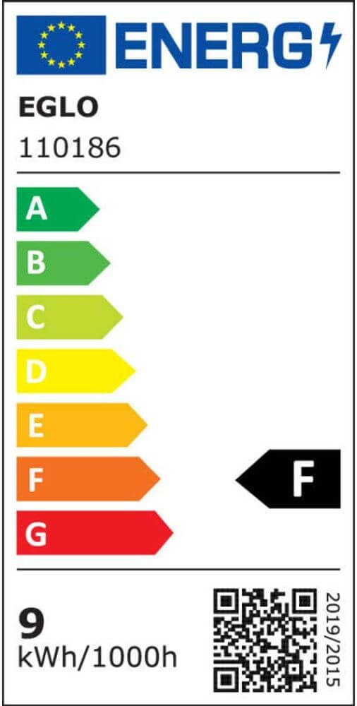Étiquette énergétique pour E27 Sensor LED Blanc chaud 2700K 830lm 9W, avec détecteur de mouvement, classe d’efficacité énergétique F.
