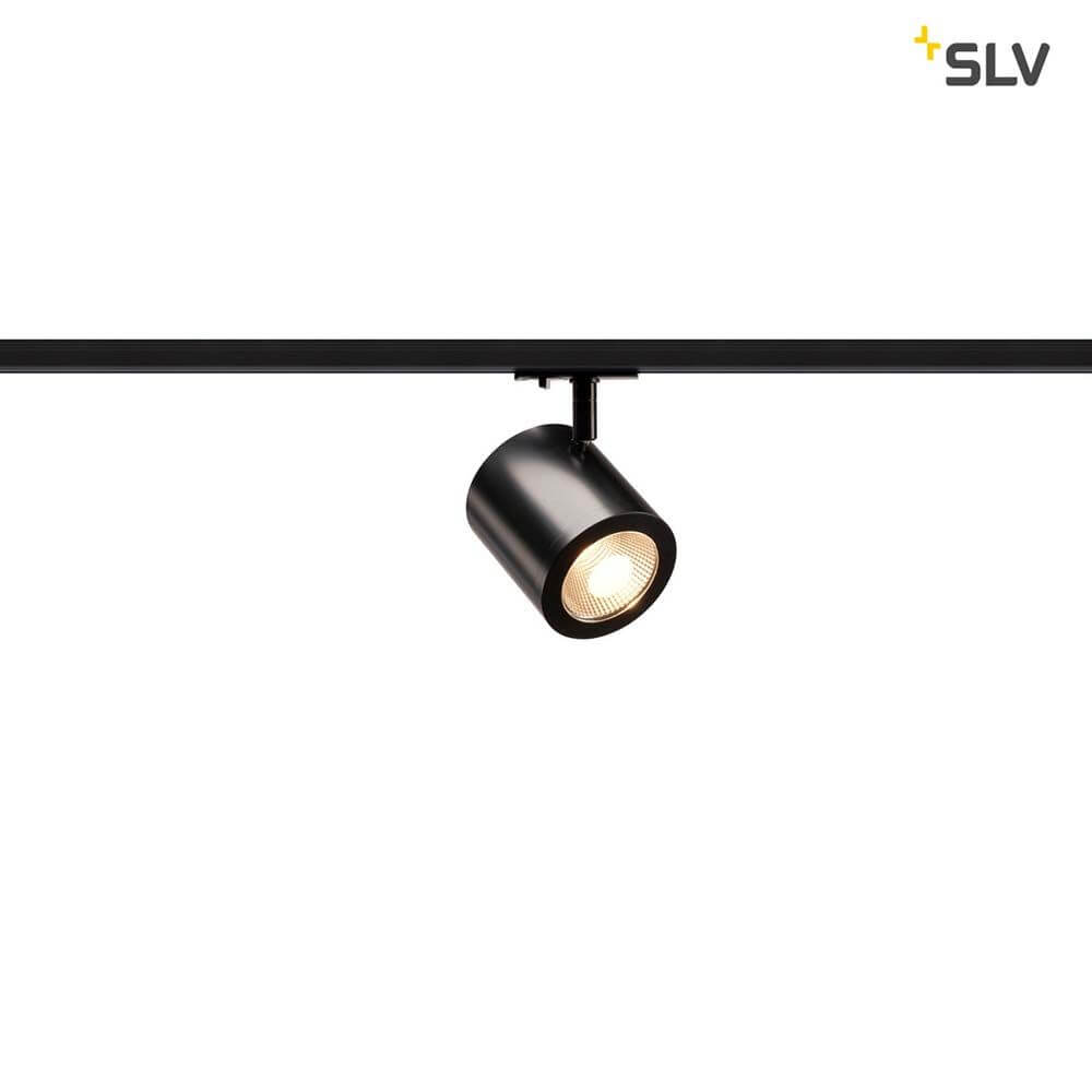 Enola C LED Strahler für 1Phasenschiene 3000K Schwarz 35° auf einer 1-Phasen Schiene.