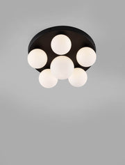 Edem Deckenleuchte 6-flammig Ø 35cm Schwarz, Weiß, moderne Deckenlampe mit 6 Milchglas-Kugeln
