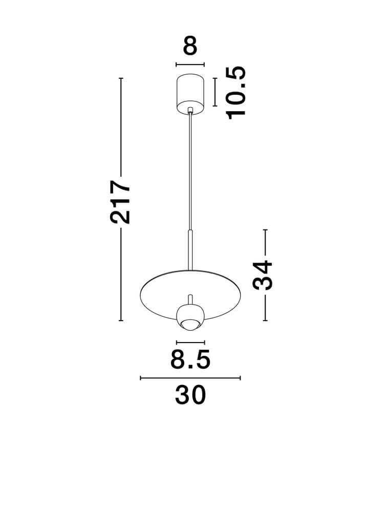 Technische Zeichnung der Edem LED Pendelleuchte Ø 30cm 3000K mit Abmessungen.