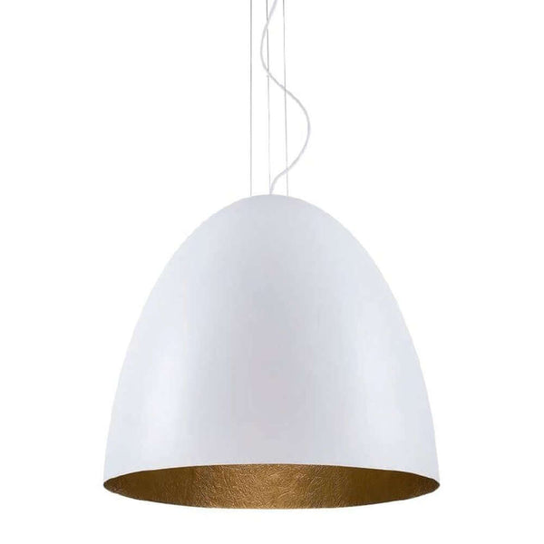 Pendelleuchte Egg L Ø 55cm Weiß, Goldfarben von Nowodvorski, moderne Hängeleuchte mit weißer Außenfläche und goldener Innenseite