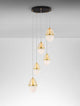 Egna Pendelleuchte 5-flammig Ø 45cm 3000K Gold mit elegantem Gold- und Schwarz-Finish sowie Opalglas.