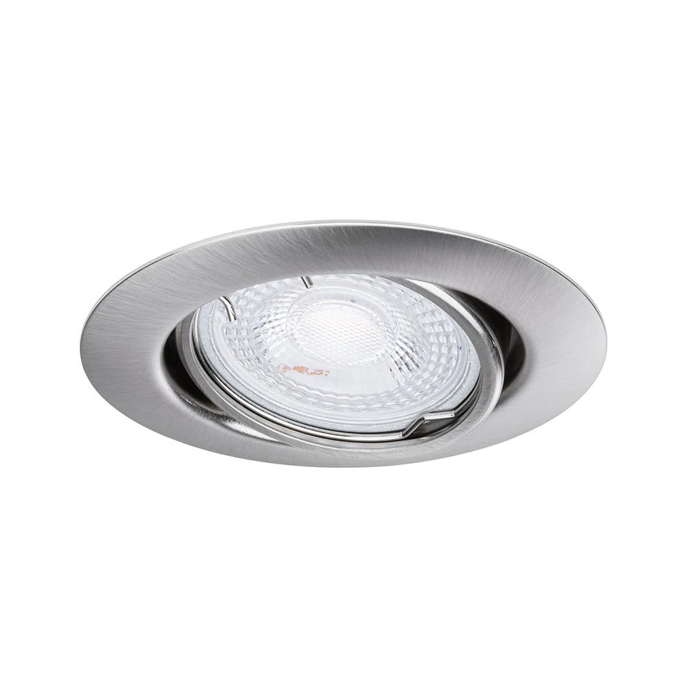 Einbauleuchte Basis-Set schwenkbar Ø 9cm aus gebürstetem Metall, ideal für Neuinstallationen und Austausch.