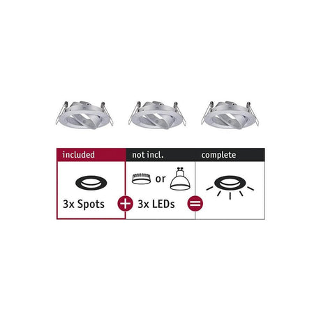 3er Einbauringe Choose Basis-Set schwenkbar 50° Alu mit 3 Spot- und 3 LED-Leuchten.