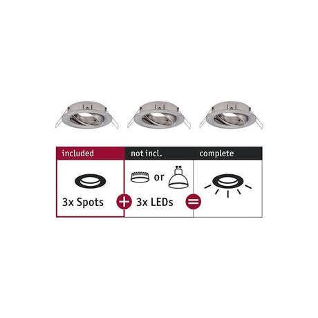 Recessed rings Choose 3-piece base set brushed metal - 3 spots and 3 LEDs included.
