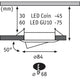 Einbauringe Choose 3er Basis-Set Schwenkbar Messing Maßsskizze mit LED Coin und GU10 Installationsdetails.