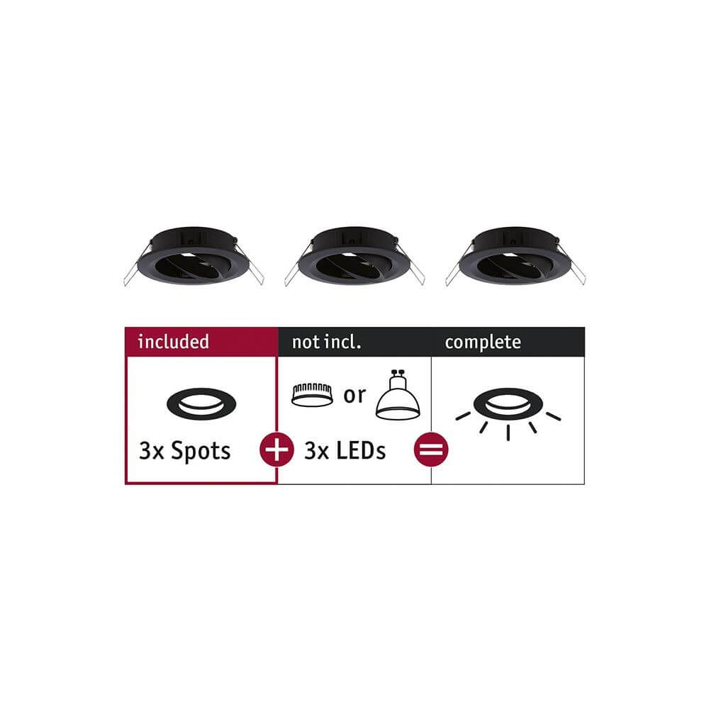 Einbauleuchte Choose 3er-Basis-Set schwenkbar 50° Schwarz-Matt mit 3 Spots und 3 LEDs im Überblick