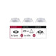 Einbauringe 3er Choose Basis-Set schwenkbar 50° Weiß-Matt mit 3 Spots und 3 LEDs, Lieferumfang dargestellt.