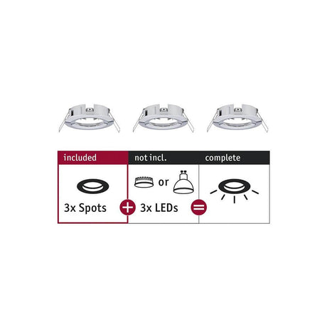 3er-Set Einbauringe Choose Basis-Set Starr Chrom, integrierte Spots und LEDs für optimale Kombination.
