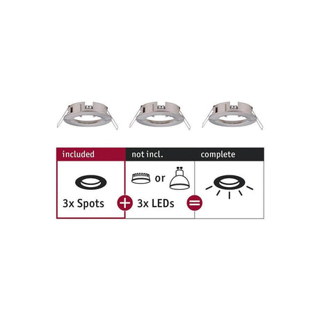 3-piece recessed ring set Choose base set fixed iron brushed including 3 spots and 3 LEDs, instructions for use