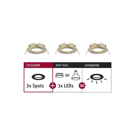 3-piece recessed ring set Choose basic set rigid brushed brass with 3 spots and 3 LEDs for combination