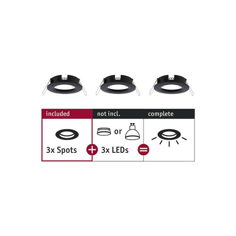 3-piece set of recessed rings Choose Base Set Fixed Matte Black - recessed lights with 3 spots and LED requirements