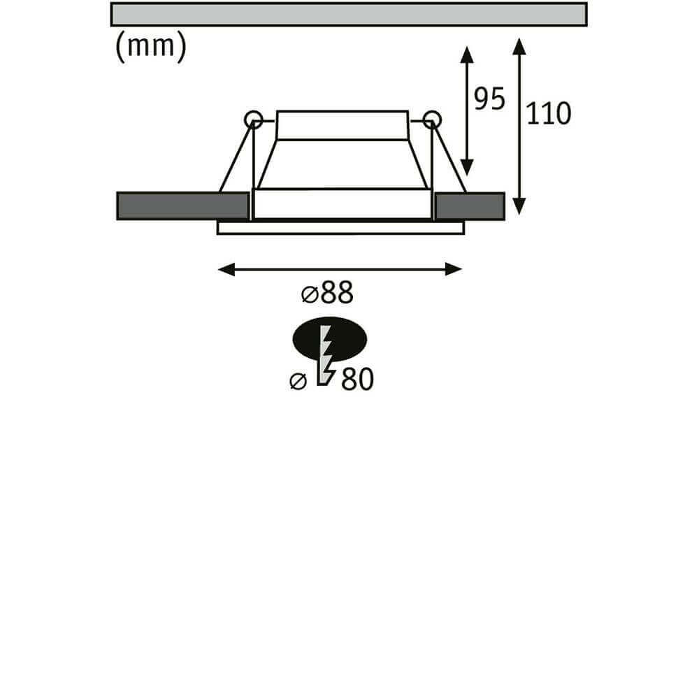 Maßzeichnung der Einbauleuchte Cole, 8,8cm Durchmesser, für einfache Platzierung und Installation.